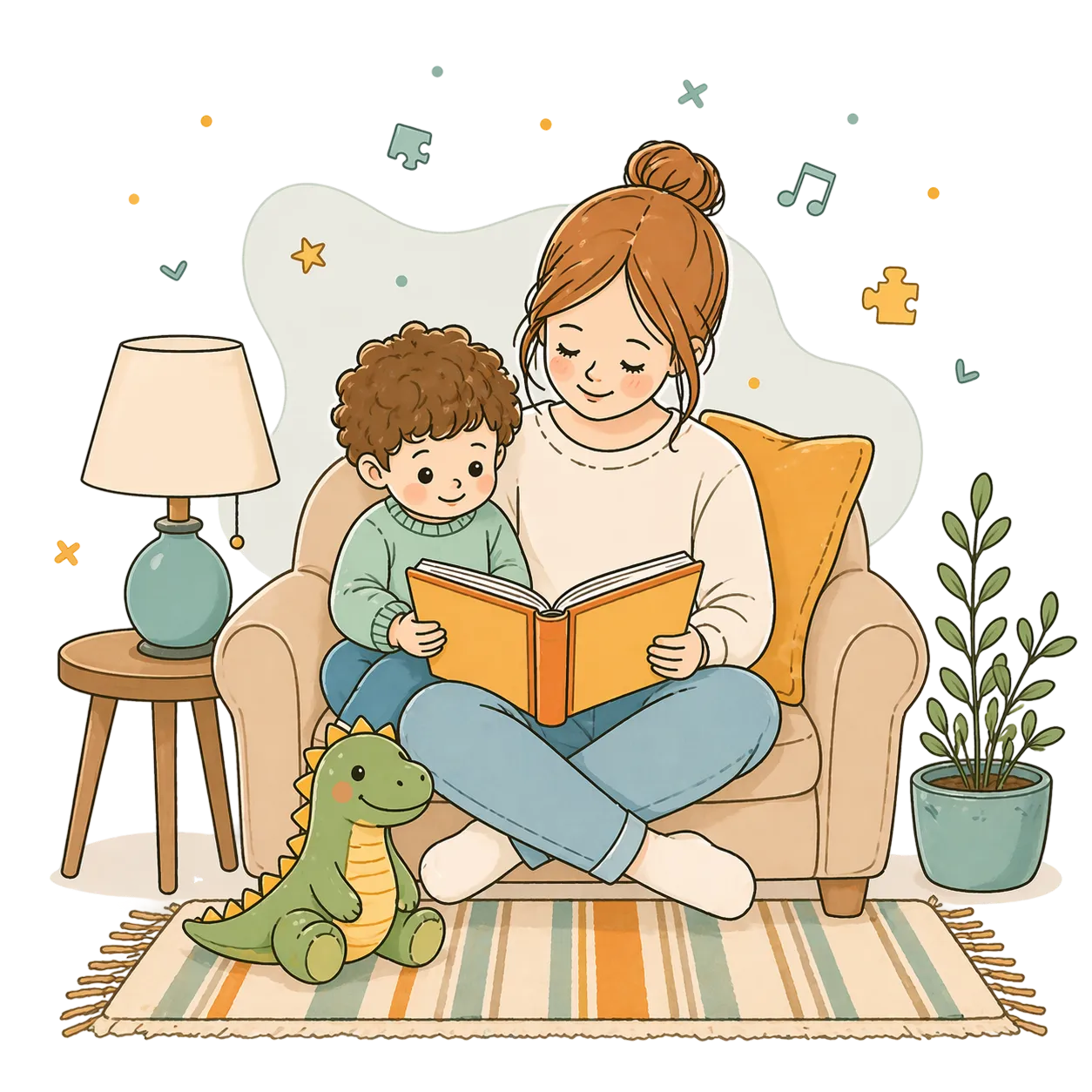 Mãe lendo para seu filho