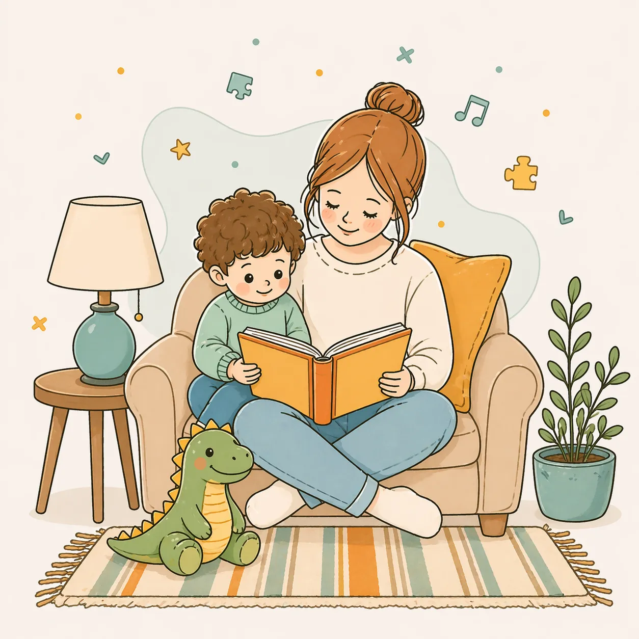 Mãe lendo para seu filho